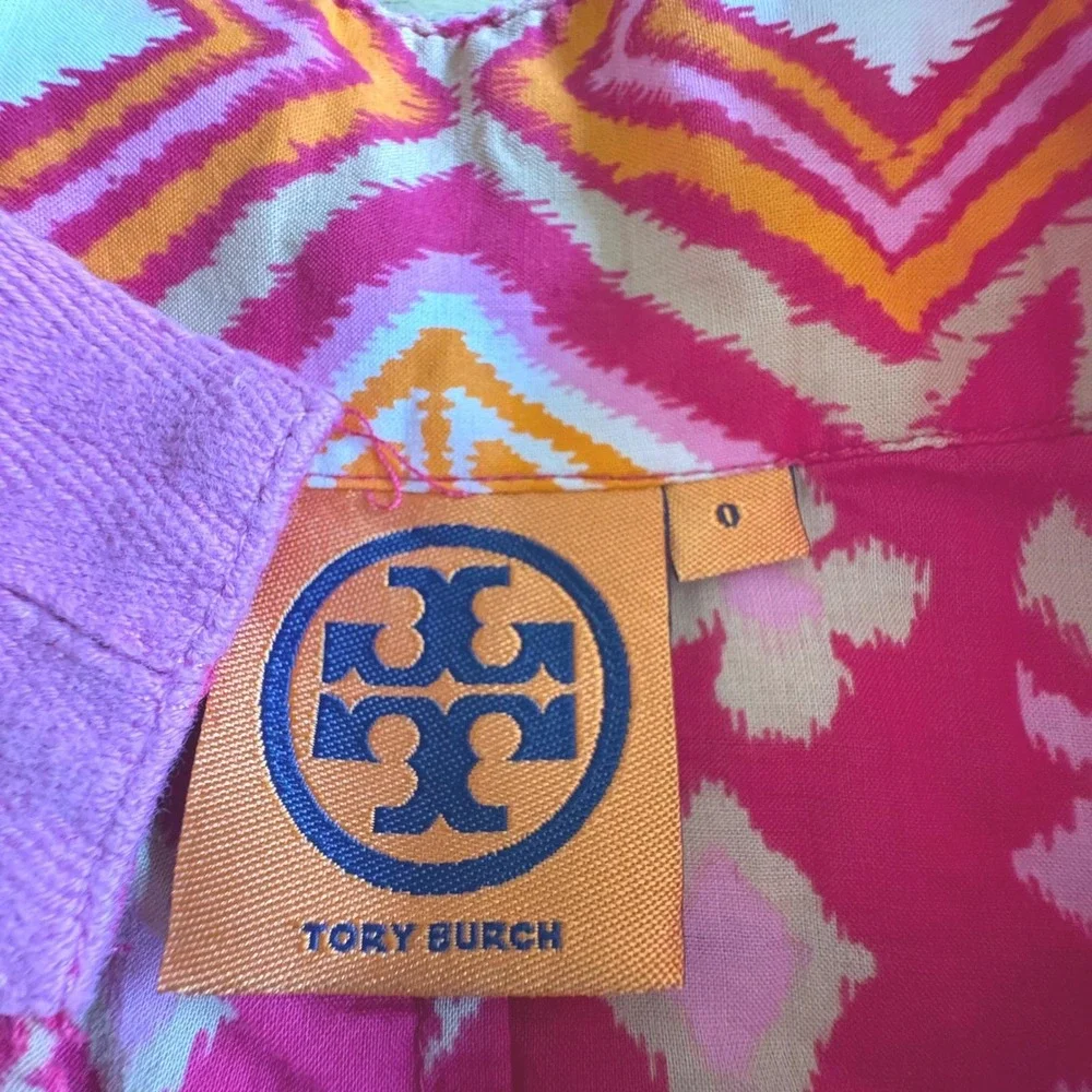 $349‎ TORY BURCH 0/XS Pink Ikat Geometric Cotton Tunic Dress Long Sleeve Resort